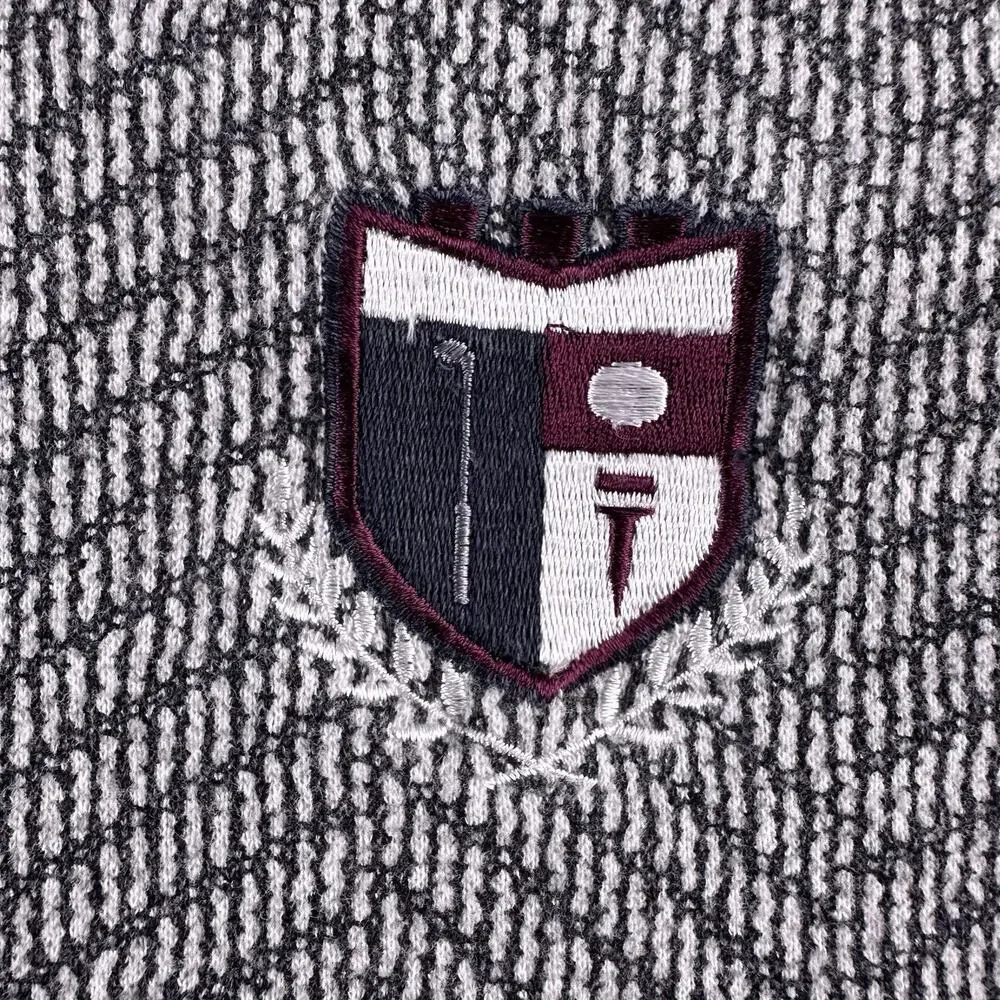 Vintage 1980’s Geometric Adult Large Knit Pullover Sweater Embroidered Golf Gray